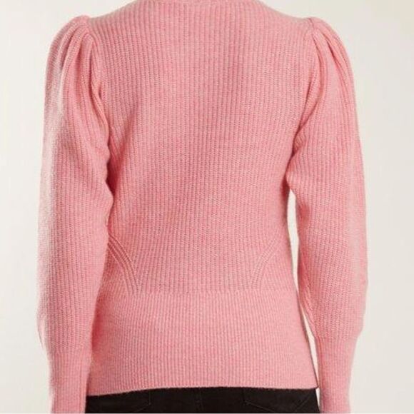 Frame Denim Wool and Cashmere Puff Sleeve Luxury Sweater in Spanish Pink - Picture 8 of 15